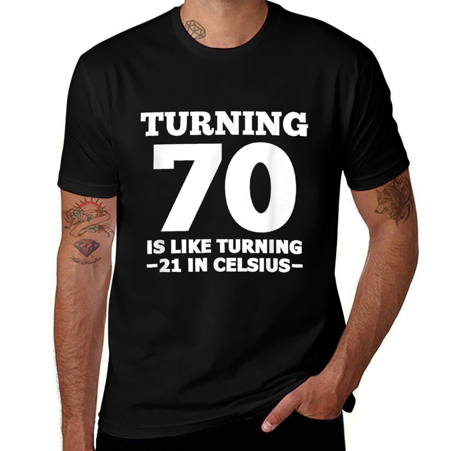 Turning 70 Is Like 21 In Celsius Funny 70th Birthday Seventy  Durable T-Shirt
