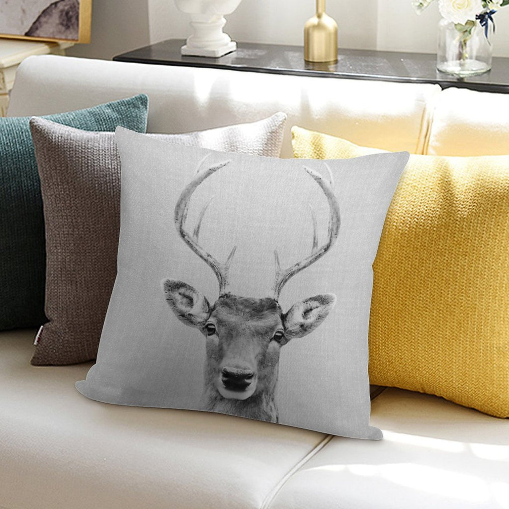 Deer 2 - Black & White Soft Washable Throw Pillow