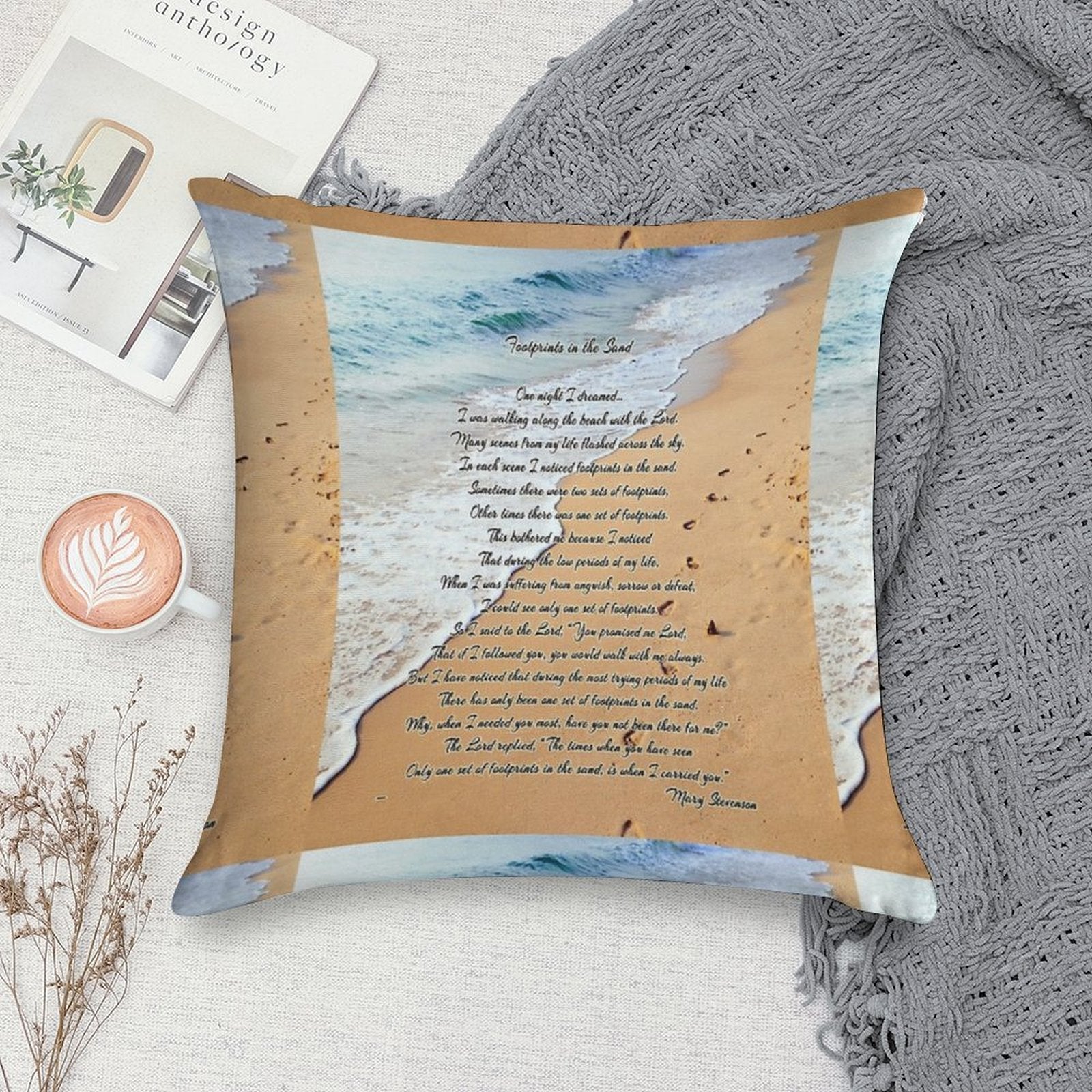 FootPrints in The Sand Soft Shrink-Resistant Throw Pillow