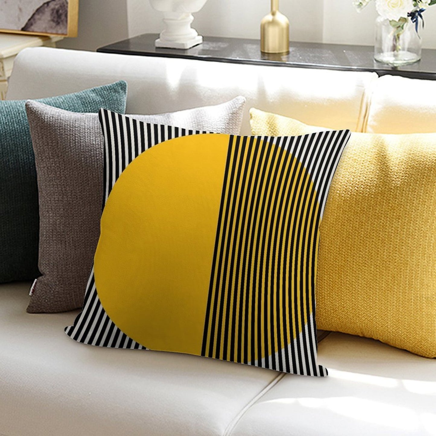 Bauhaus Exhibition Print, Bauhaus Wall Art Yellow Circle, Bauhaus Exhiebition Wall Decor Soft High-Density Material Throw Pillow