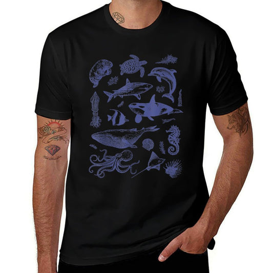 Vintage 90s Watercolor Sea Creatures  Cotton T-Shirt