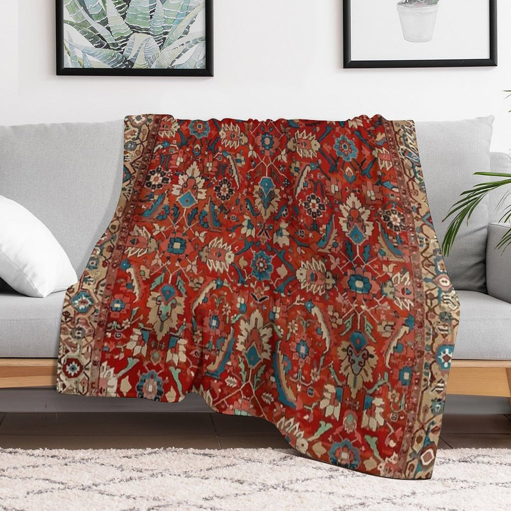 Vintage Persian Rug Pattern in Red And Blue Sustainable Throw Blanket