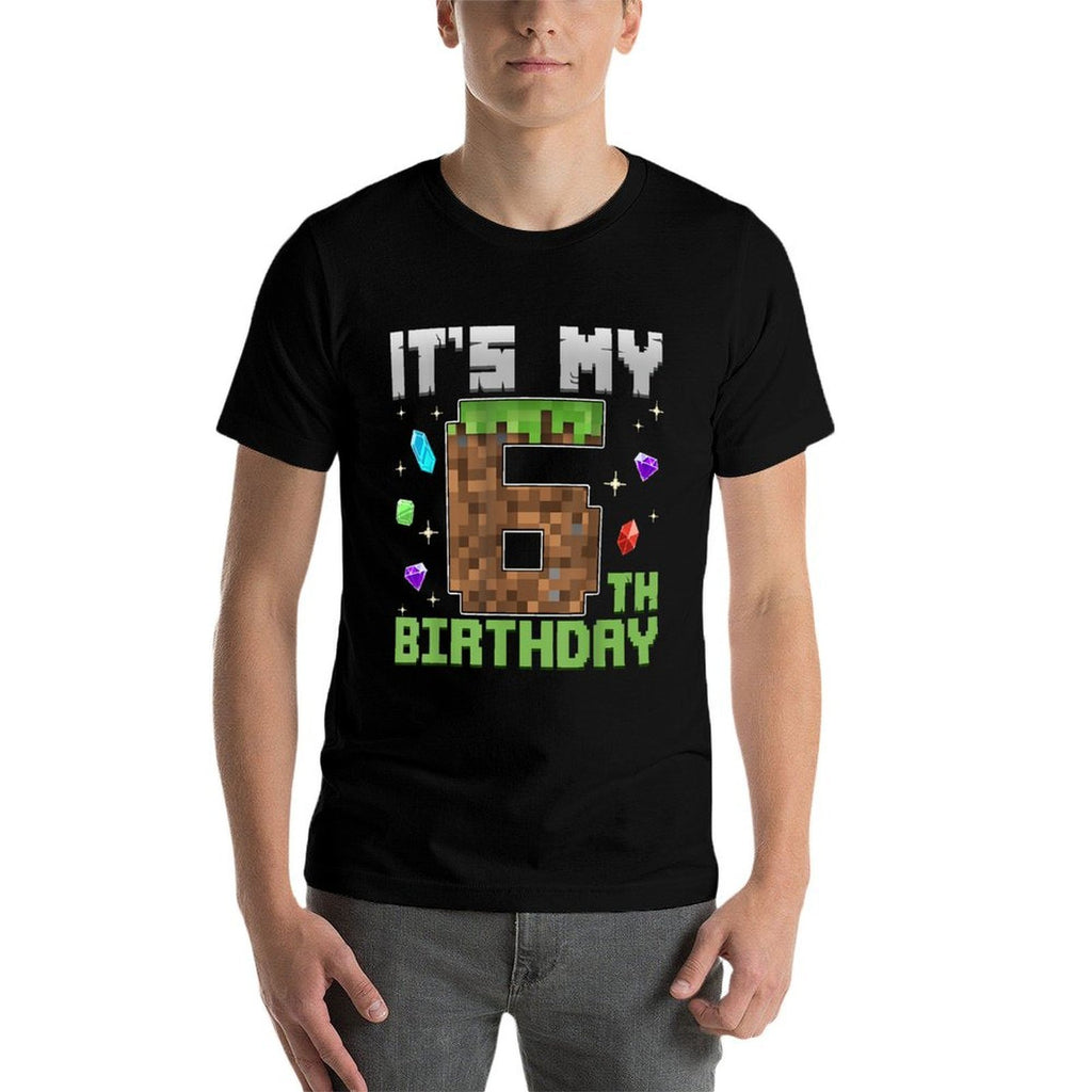 Boy Kids It's My 6th Birthday Pixel Number Video Game  Easy-care T-Shirt