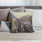 Wally McWindy. Highland Hairy Cow, Heilan Scottish Funny Coo Art by Award-winning UK Artist Sam Fenner Soft Warmth Comfort Throw Pillow