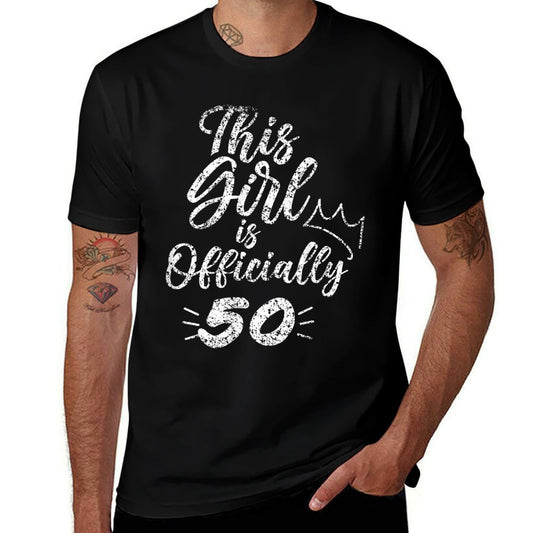 This Girl Is Officially 50 Fifty 50Th Fiftieth Cute Birthday  Ribbed Collar T-Shirt