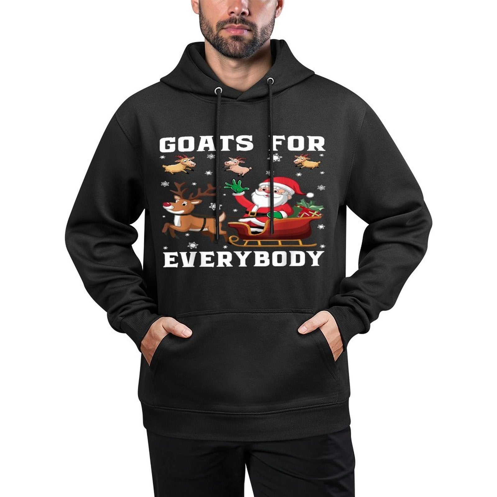 Goats For Everybody Santa Sleigh Funny Christmas Goat Lover Cotton-Polyester Blend Hoodie