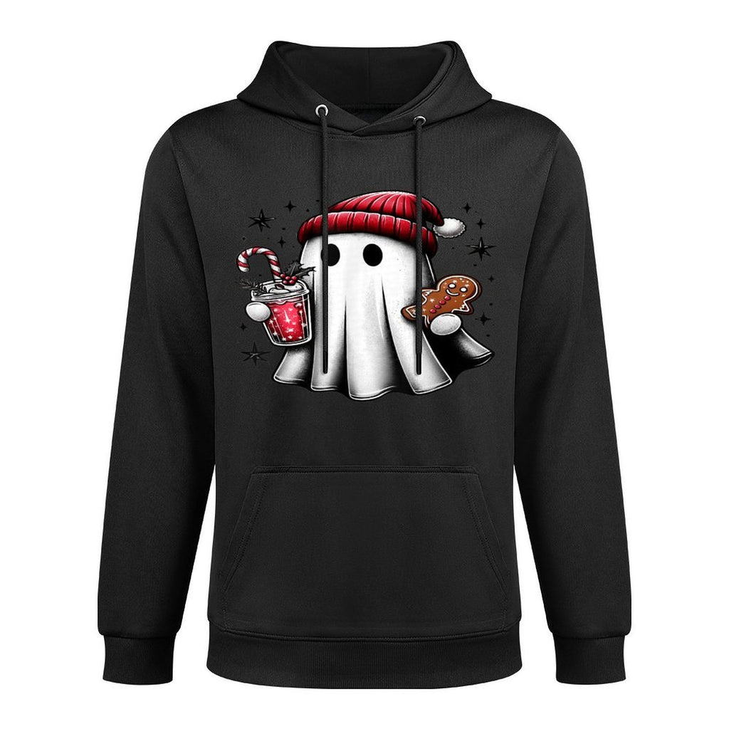 Cute Santa Ghost Drinking Coffee Ice Coffee Christmas Pajama Relaxed Fit Hoodie