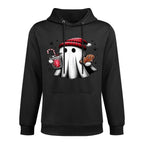 Cute Santa Ghost Drinking Coffee Ice Coffee Christmas Pajama Relaxed Fit Hoodie