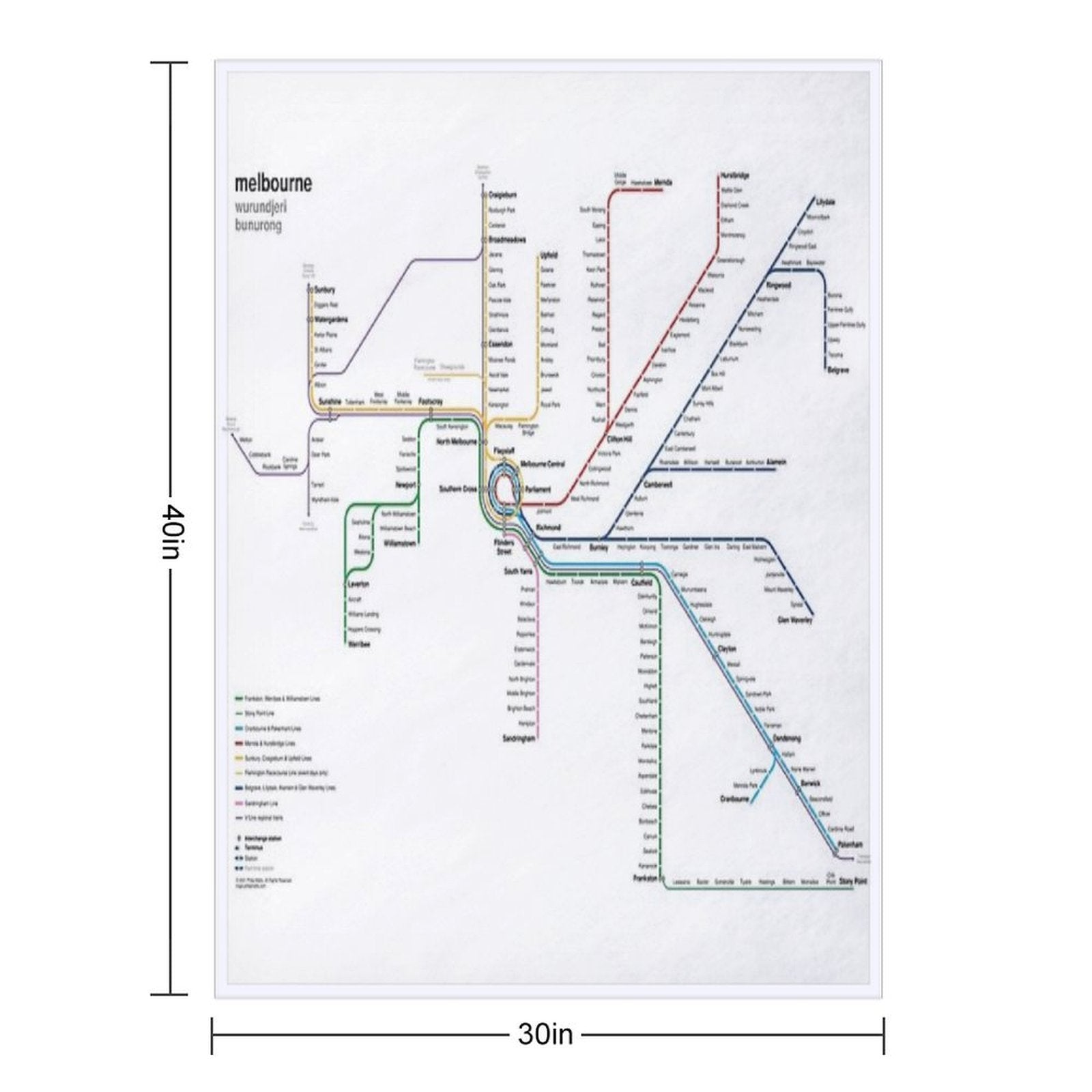 Melbourne Rail Network Map Compact Throw Blanket