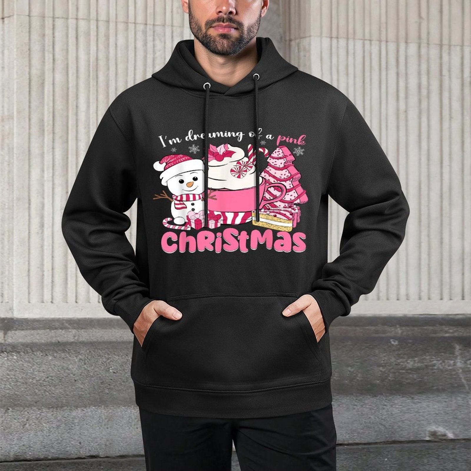 Im Dreaming of A Pink Christmas Snowman Tree Cake Xmas Casual Wear Hoodie