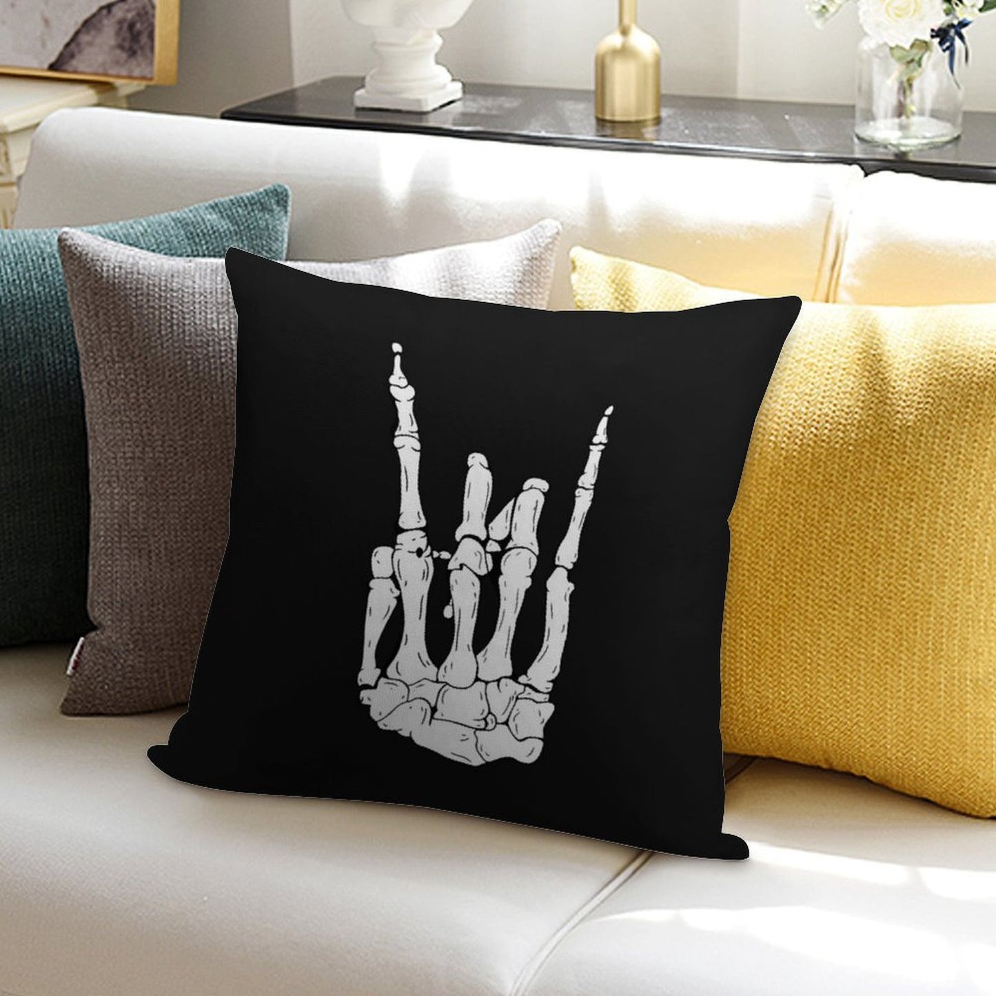 Skeleton Rocker Hand Soft Multiple Sizes Throw Pillow