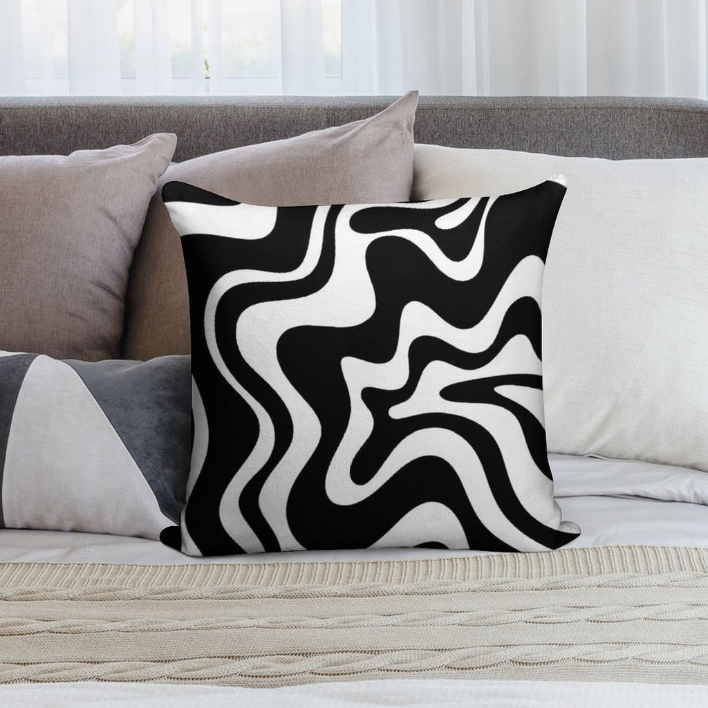 Liquid Swirl Retro Abstract Pattern in Black And White Soft Durable Construction Throw Pillow
