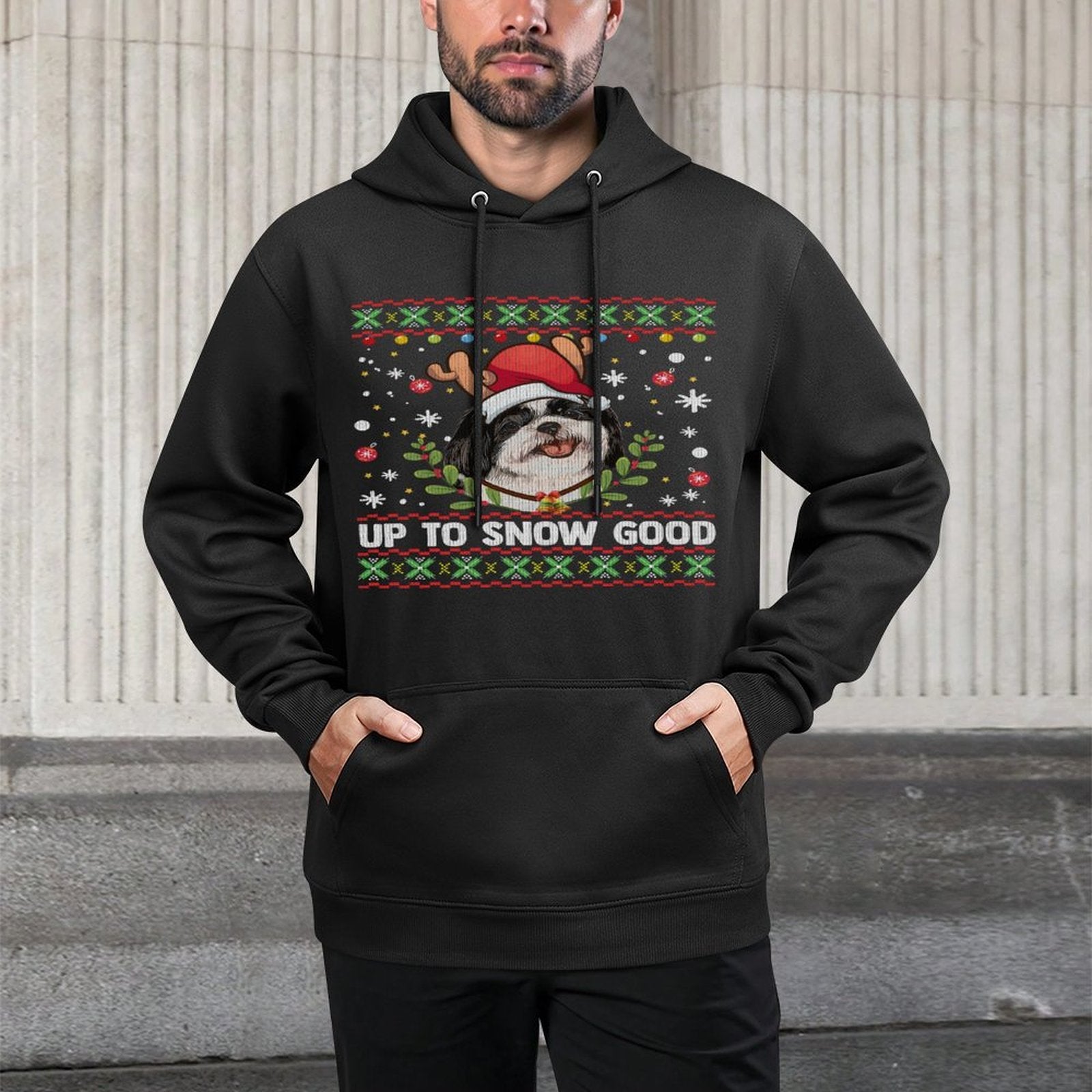 Shih Tzu Dog Reindeer Ugly Christmas Sweater Layering Staple Hoodie