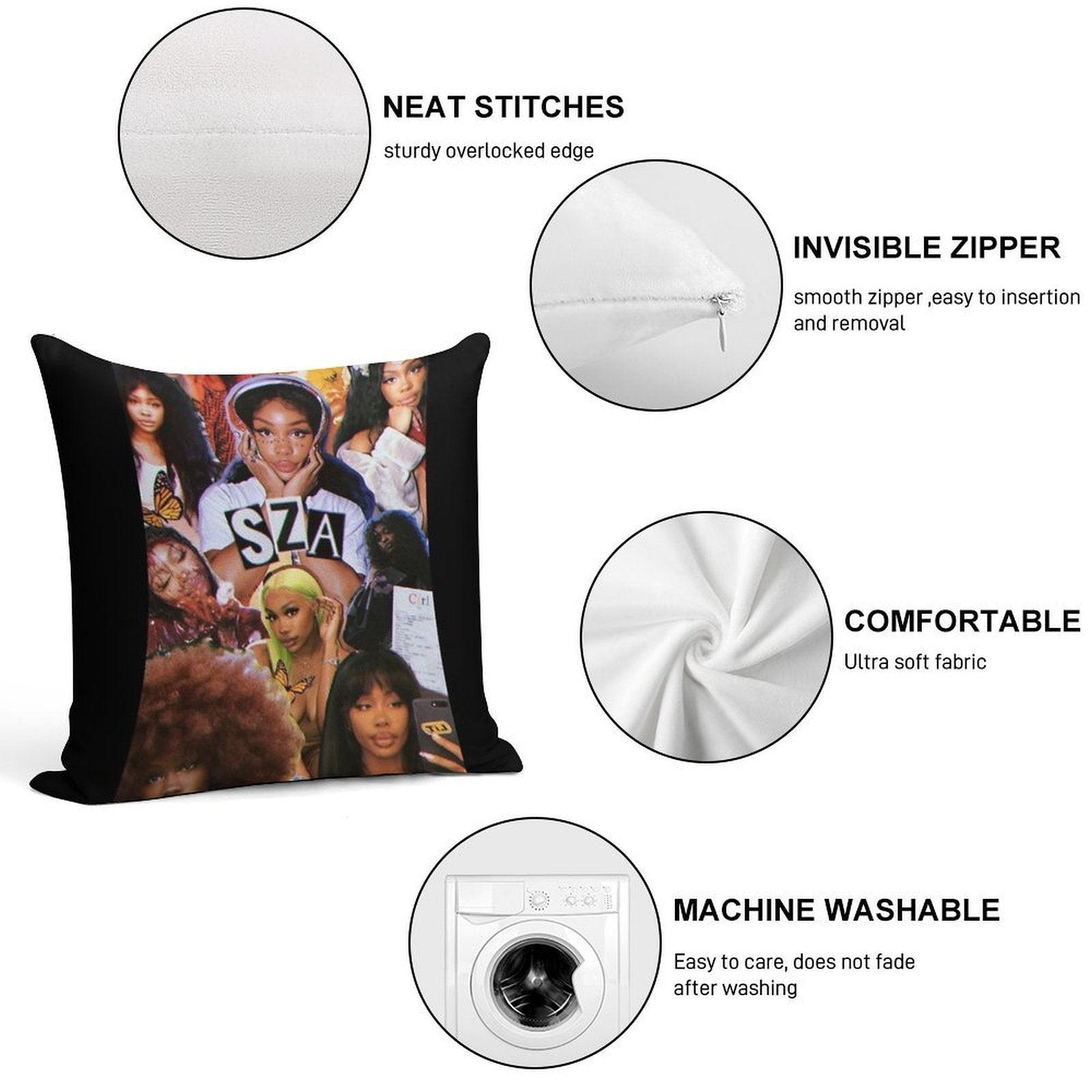 Collage of SZA Soft Decorative Cover Throw Pillow