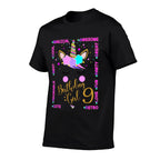 9th Unicorn Birthday Girl Nine Years Old Kids  Trendy Pattern T-Shirt