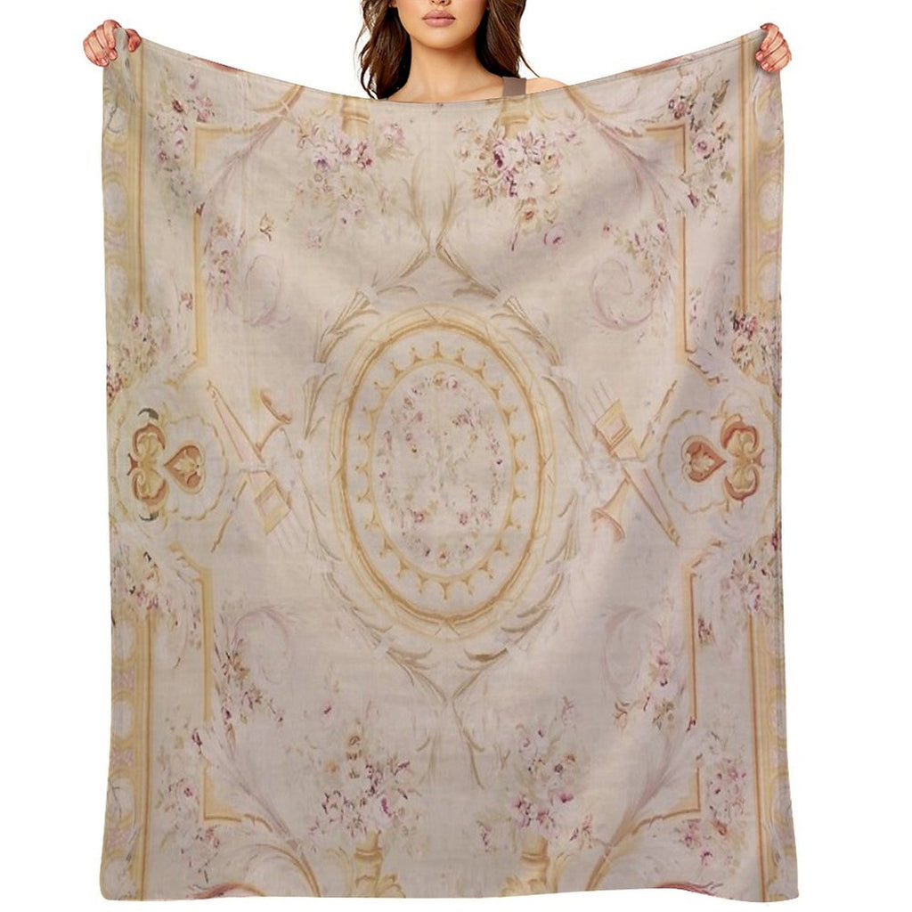 Antique French Aubusson Rug Print Gift-ready Throw Blanket