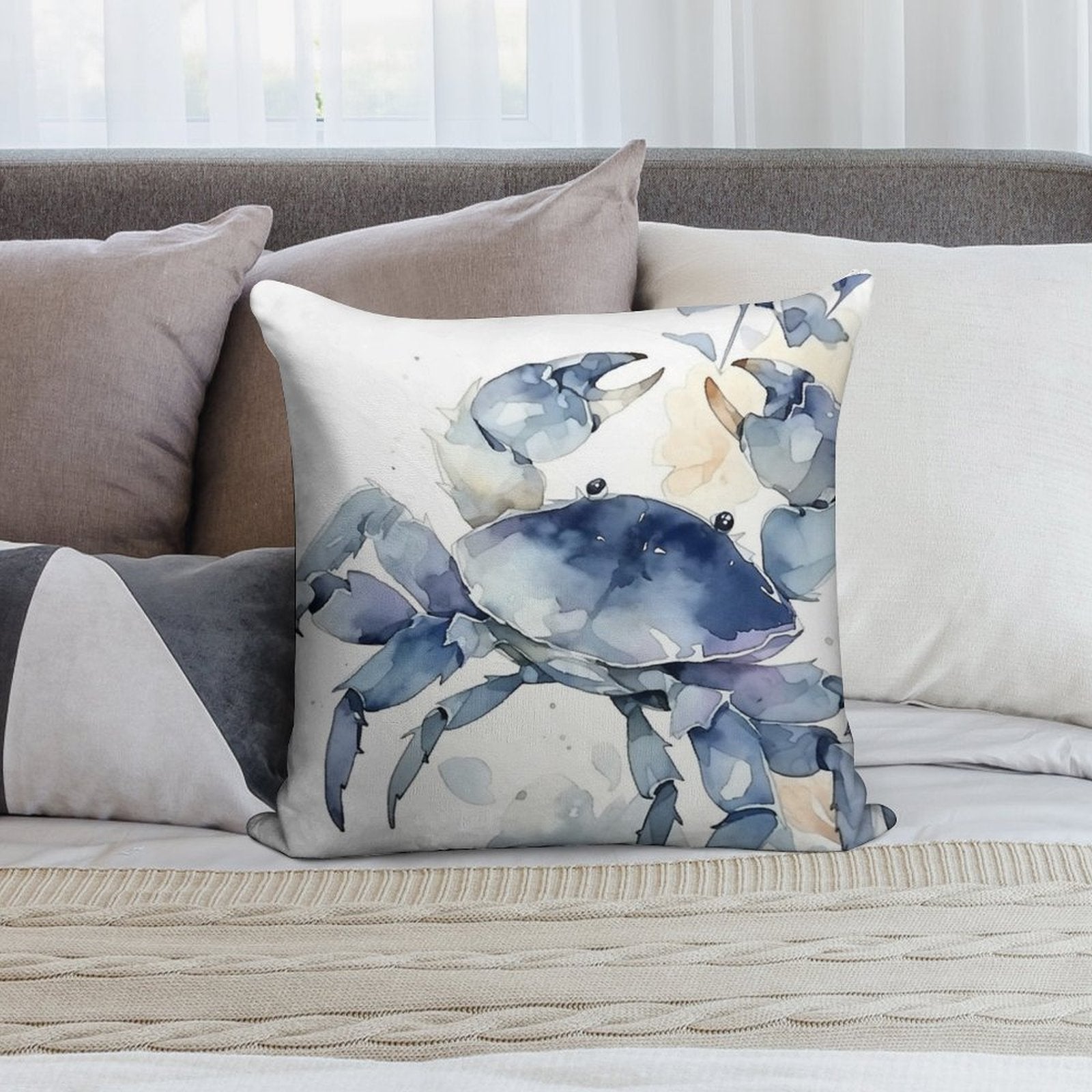 Blue Crab Beach House Coastal Nautical Delight Soft Warmth Comfort Throw Pillow