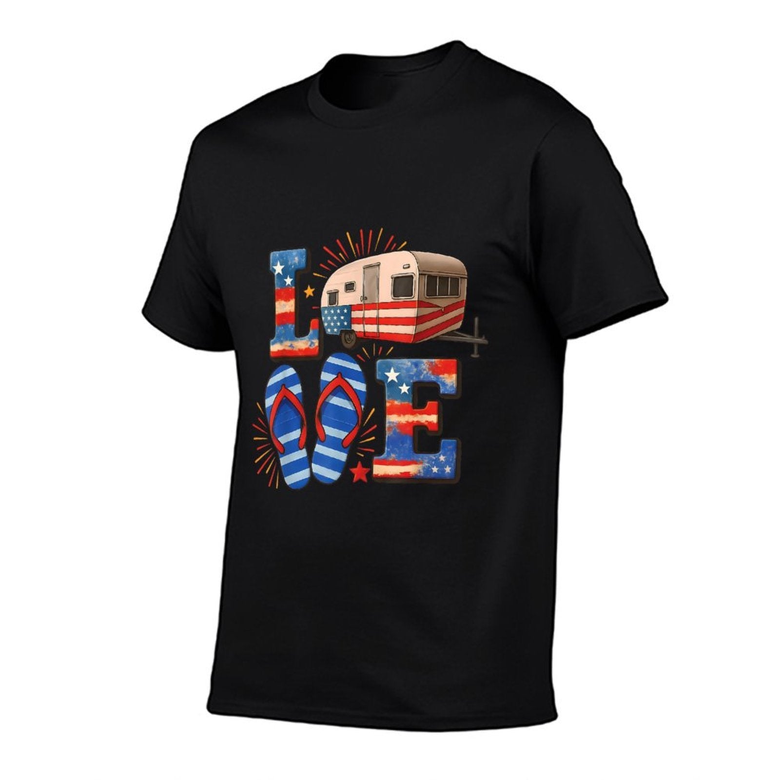 4th July Funny Camper Van USA Patriotic Camping Lovers  Oversized Silhouette T-Shirt