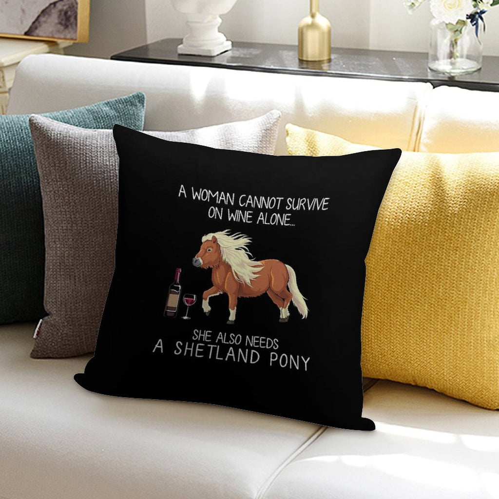 Shetland Pony Horse And Wine Funny Horse Soft Short Plush Fabric Throw Pillow