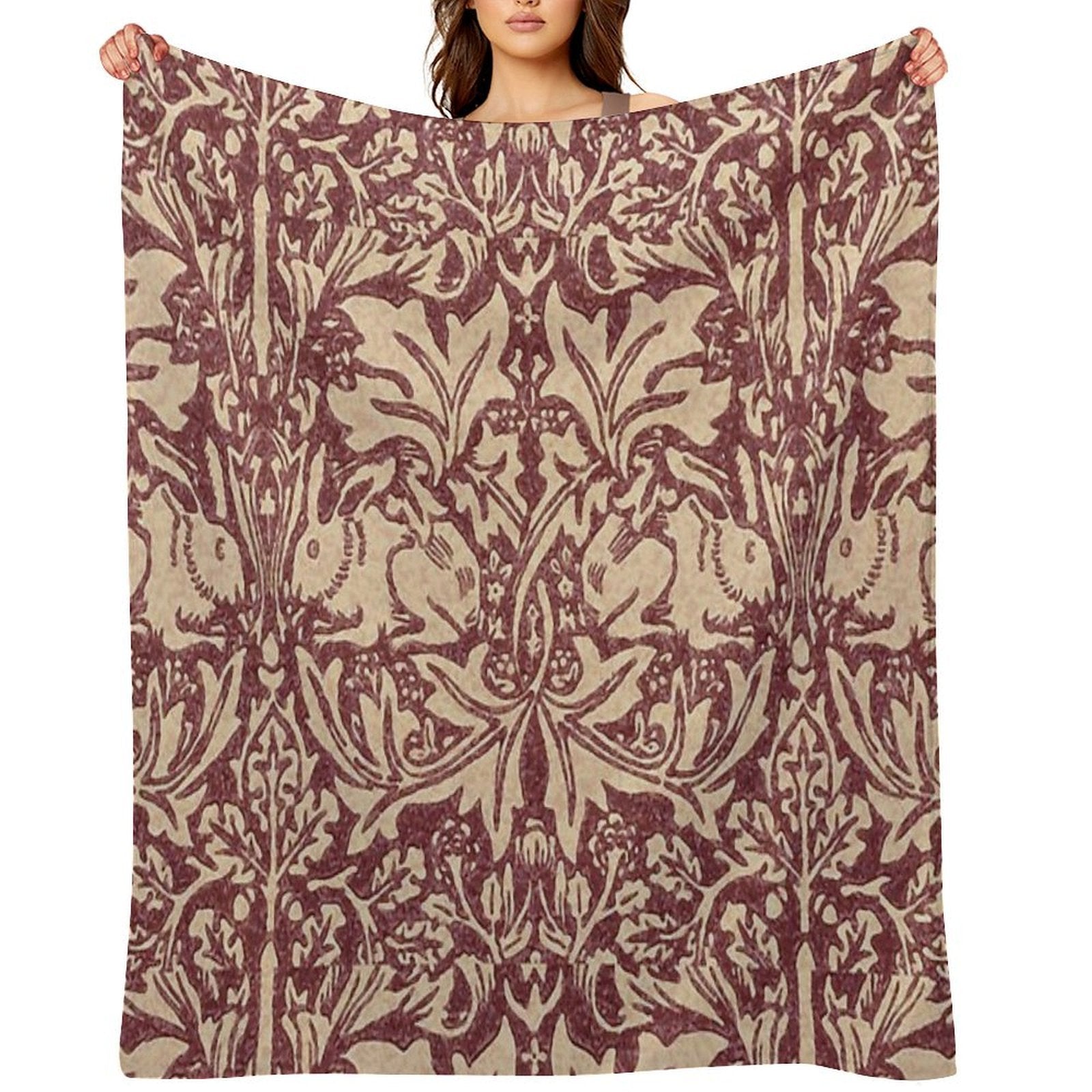 William Morris Brer Rabbit (burgundy) Pattern Shrink-resistant Throw Blanket