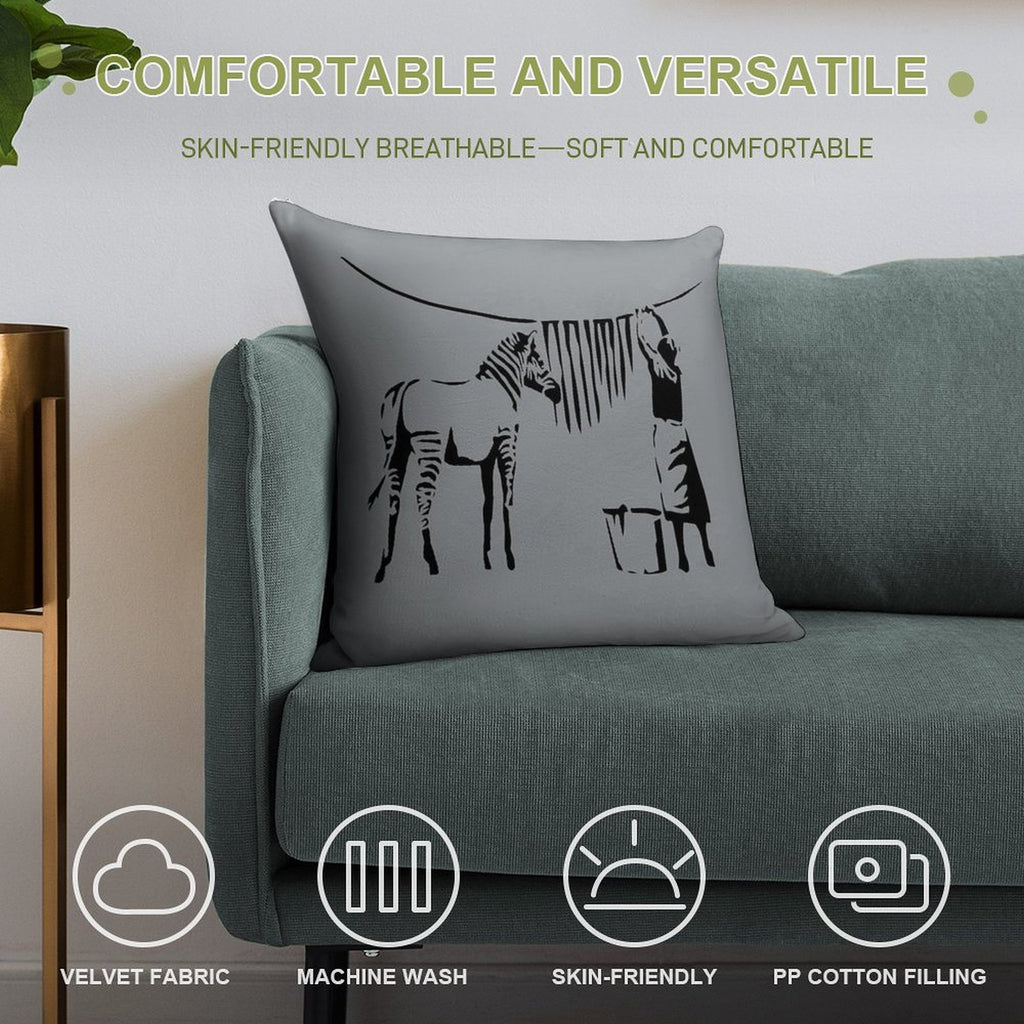 Banksy Zebra Soft Hidden Zipper Throw Pillow