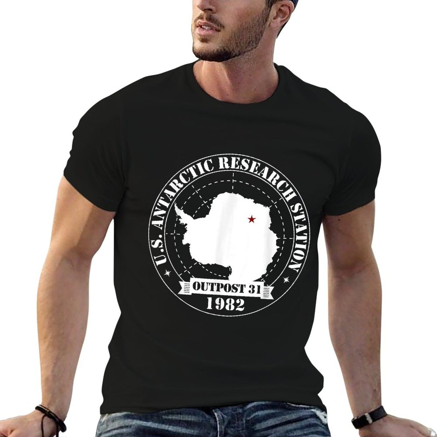 US Antarctic Research Station Outpost 31 Year 1982  Slim-fit Cut T-Shirt