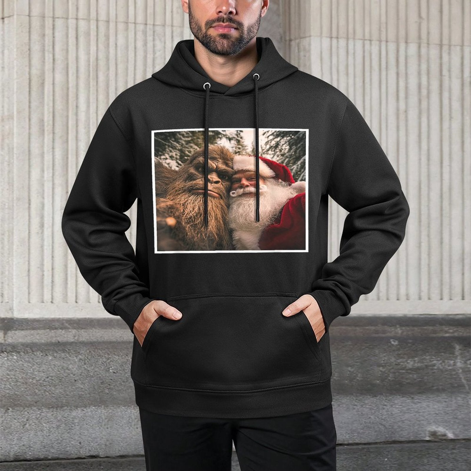 Funny Cute Bigfoot Santa Claus Selfie Christmas Pajama Machine Washable Hoodie