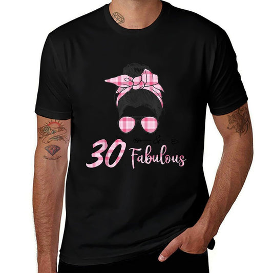 30 & Fabulous Pink Messy Bun 30th Birthday  Lightweight T-Shirt
