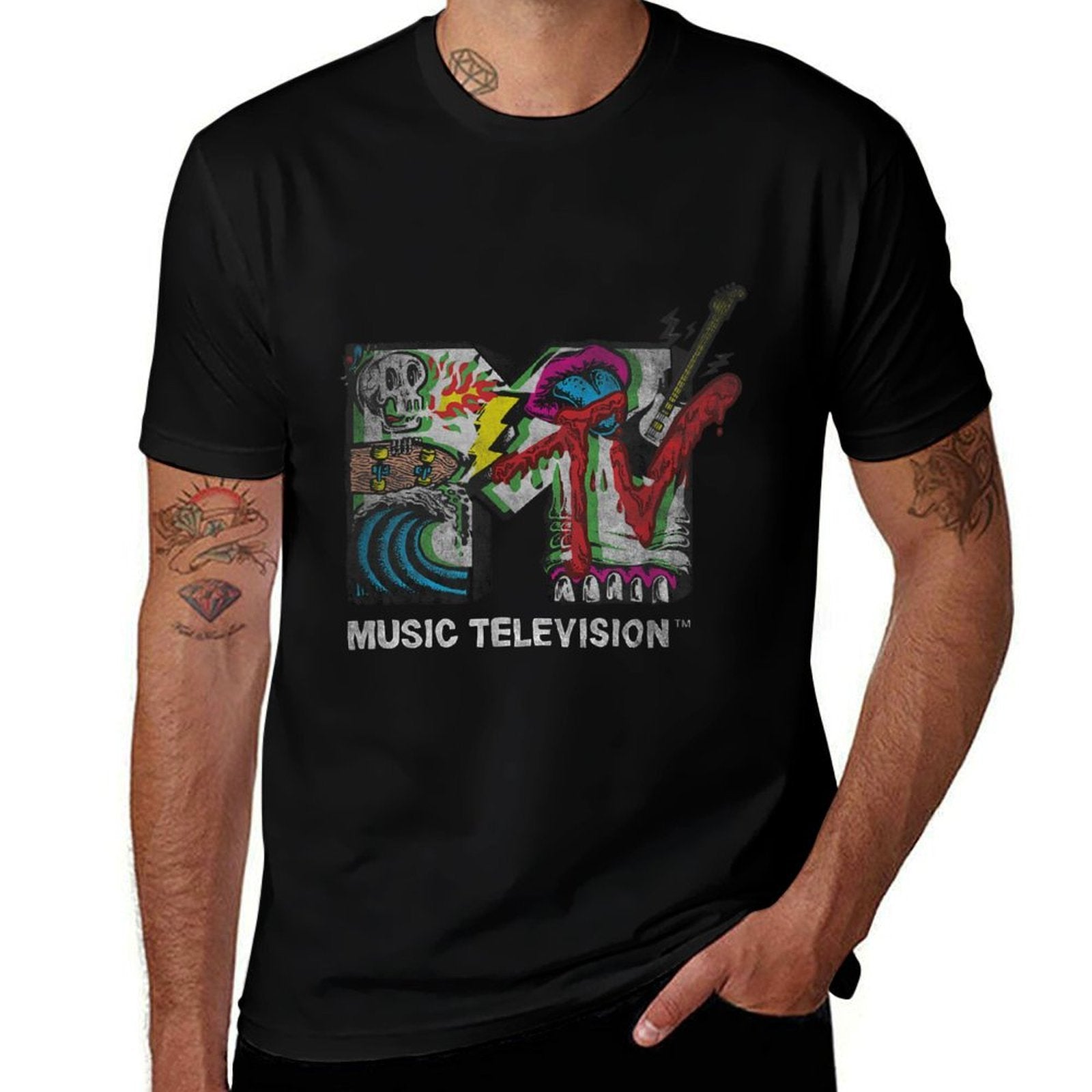 MTV Music Television Retro Glitch 80s Skater Punk Patches  Eco-friendly Material T-Shirt