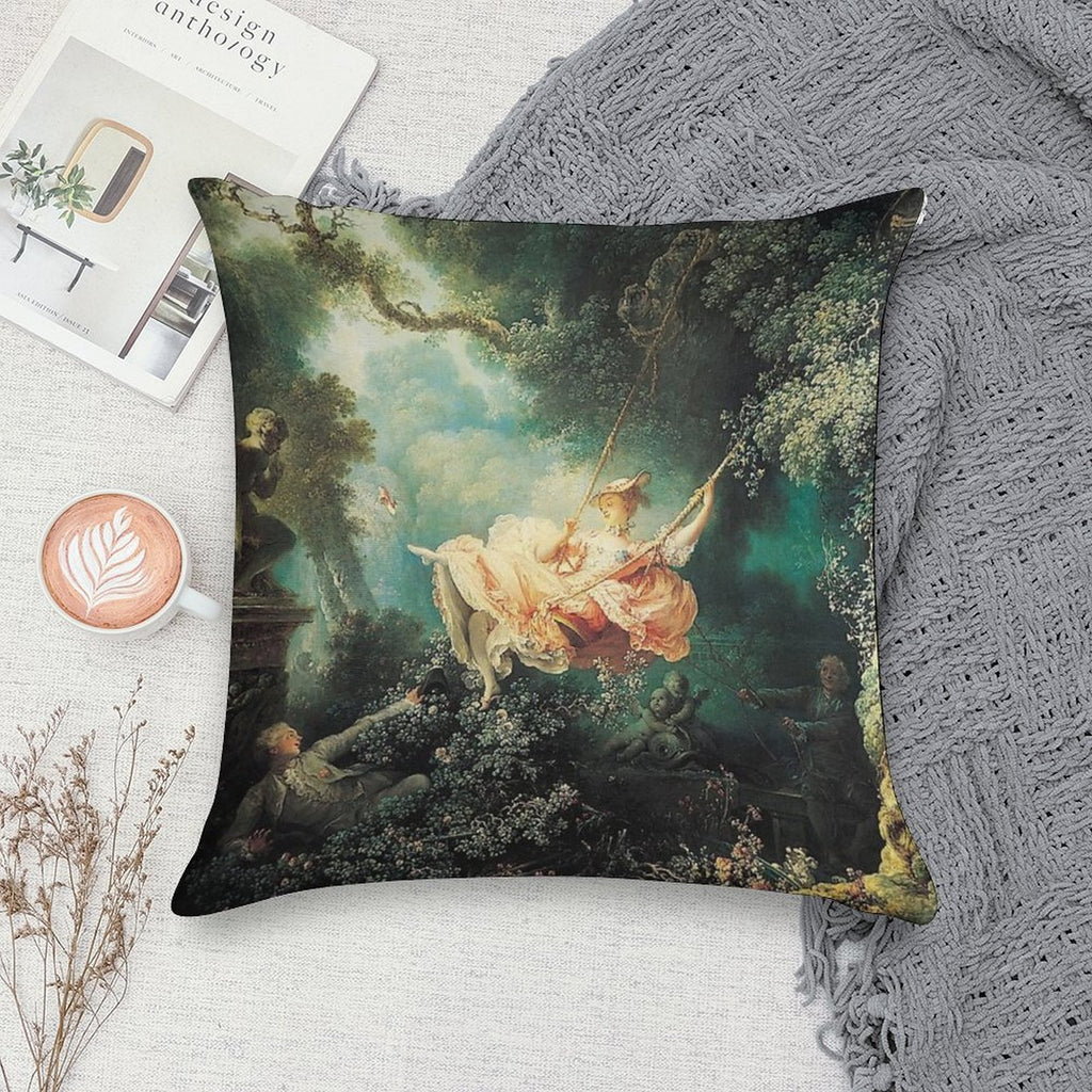 HD. The Swing, by Jean Honoré Fragonard HIGH DEFINITION Soft Reinforced Edging Throw Pillow