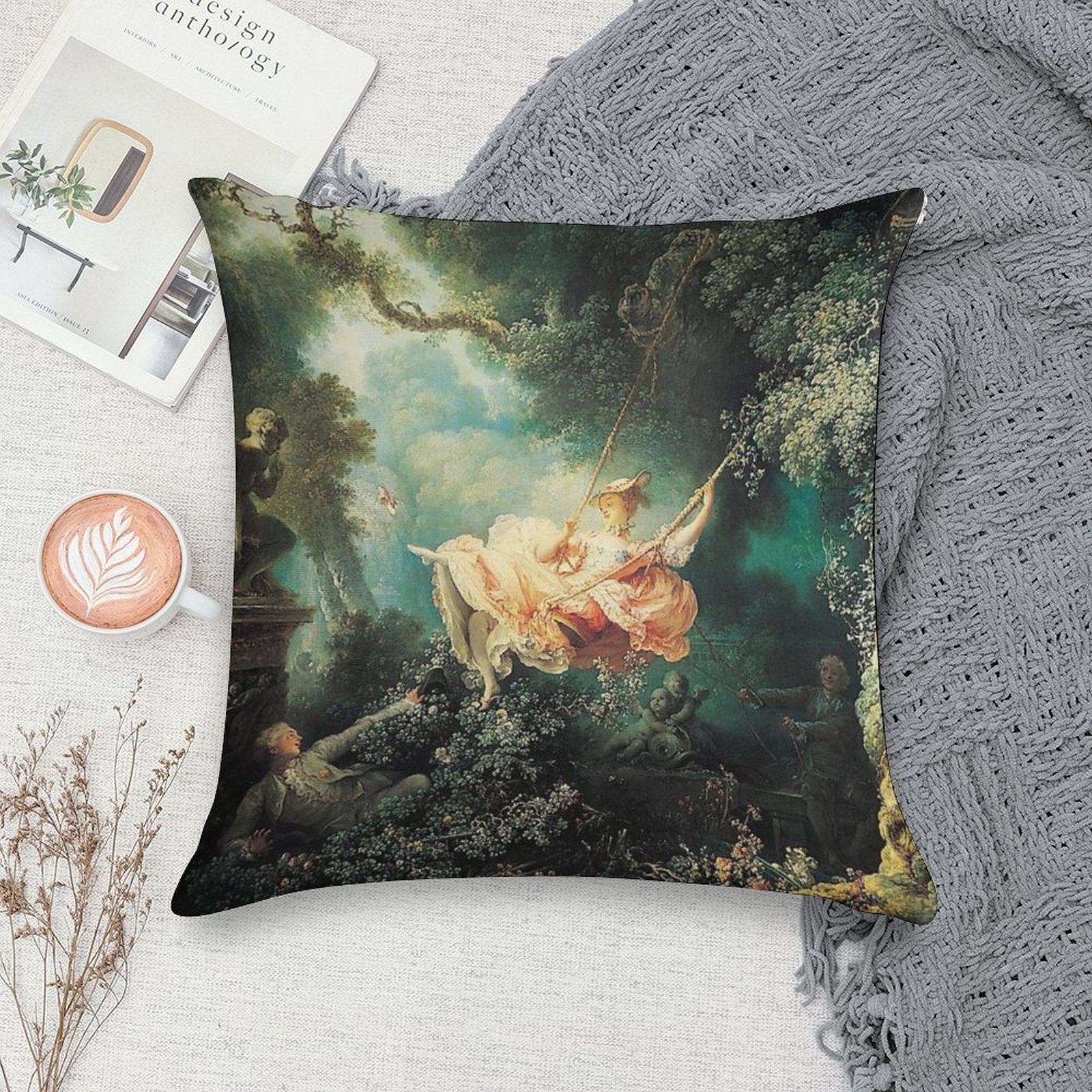 HD. The Swing, by Jean Honoré Fragonard HIGH DEFINITION Soft Reinforced Edging Throw Pillow