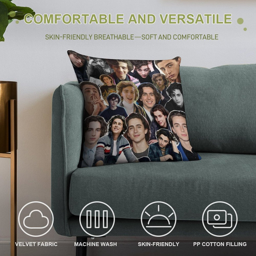 Timothée Chalamet Collage 2.0 Soft Short Plush Fabric Throw Pillow