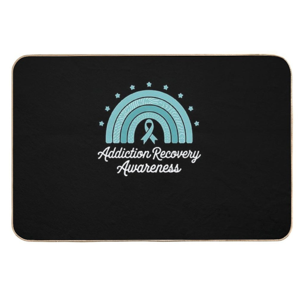 Addiction Recovery Awareness Teal Ribbon Rainbow Support Durable Bath Mat