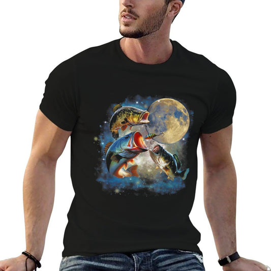 Vintage 90s Largemouth Bass Moon Retro Fisherman Fishing  Versatile T-Shirt