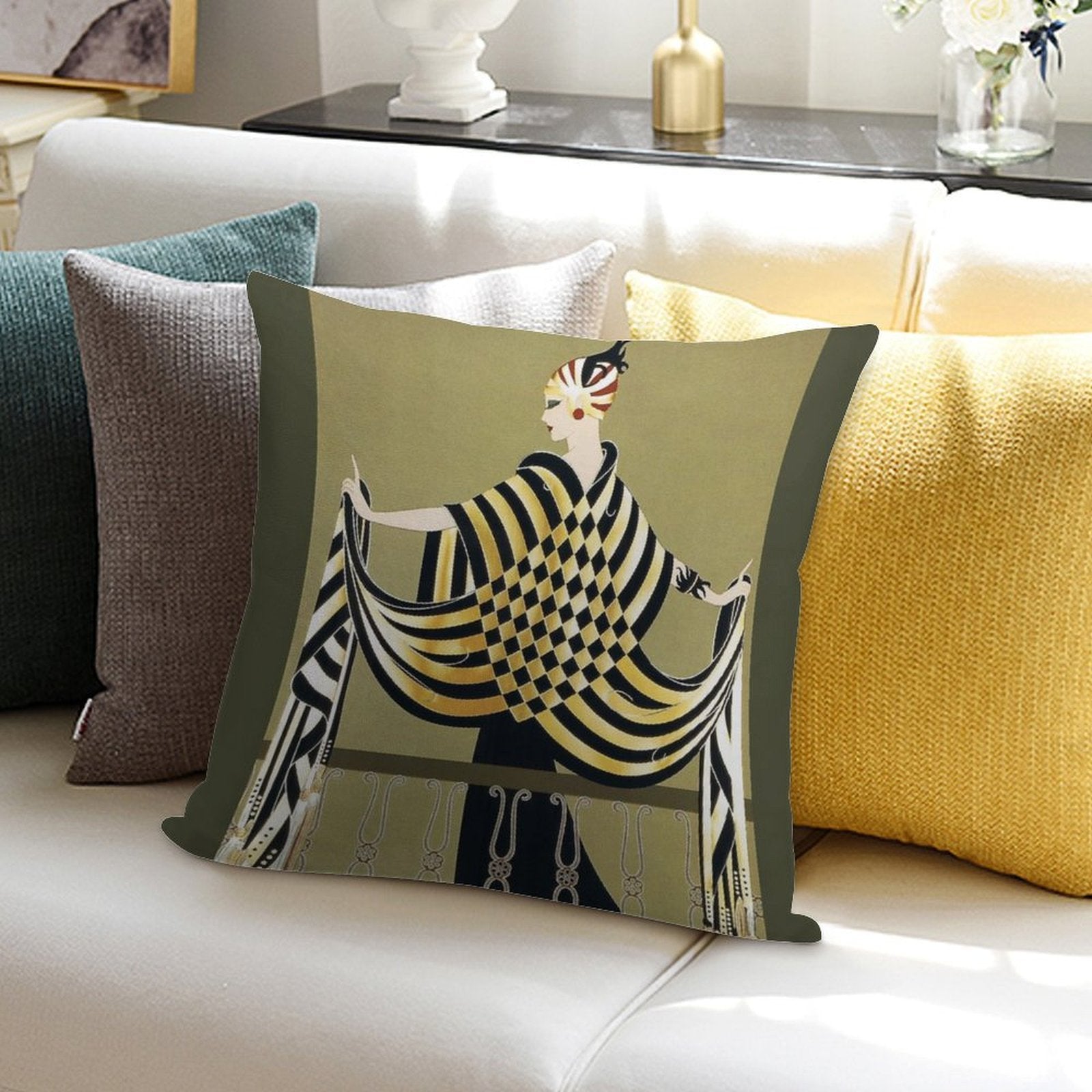 LADY OF THE CHESS Art Deco Beauty Fashion Soft Shrink-Resistant Throw Pillow