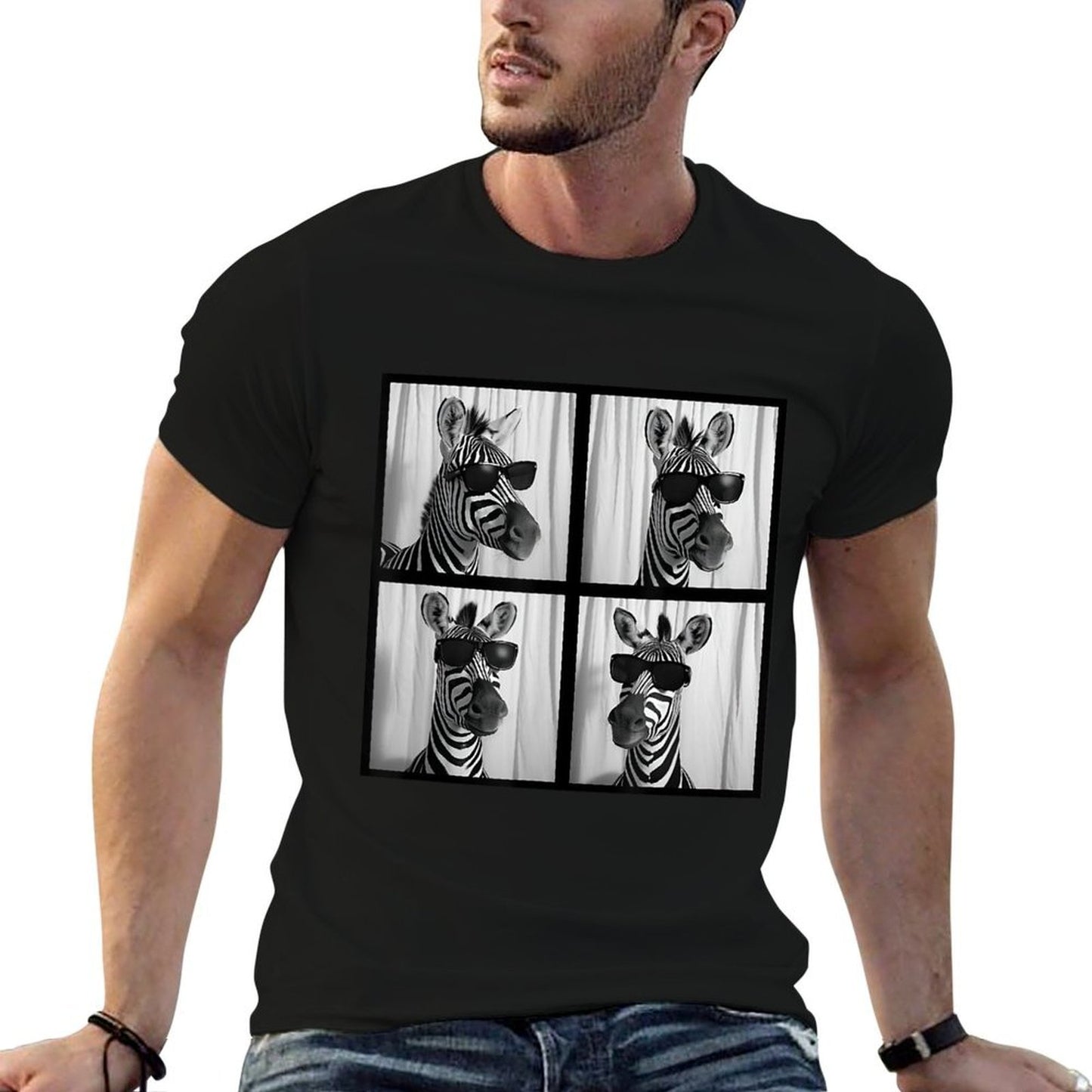Zebra With Sunglasses Zoo Lover Funny Safari Animal Photo  Oversized Silhouette T-Shirt