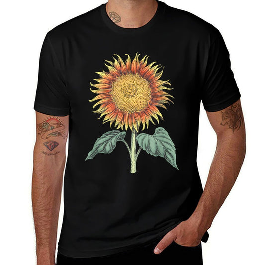 Vibrant Floral Blooming Sunflower Botanical Drawing  Heathered Texture T-Shirt
