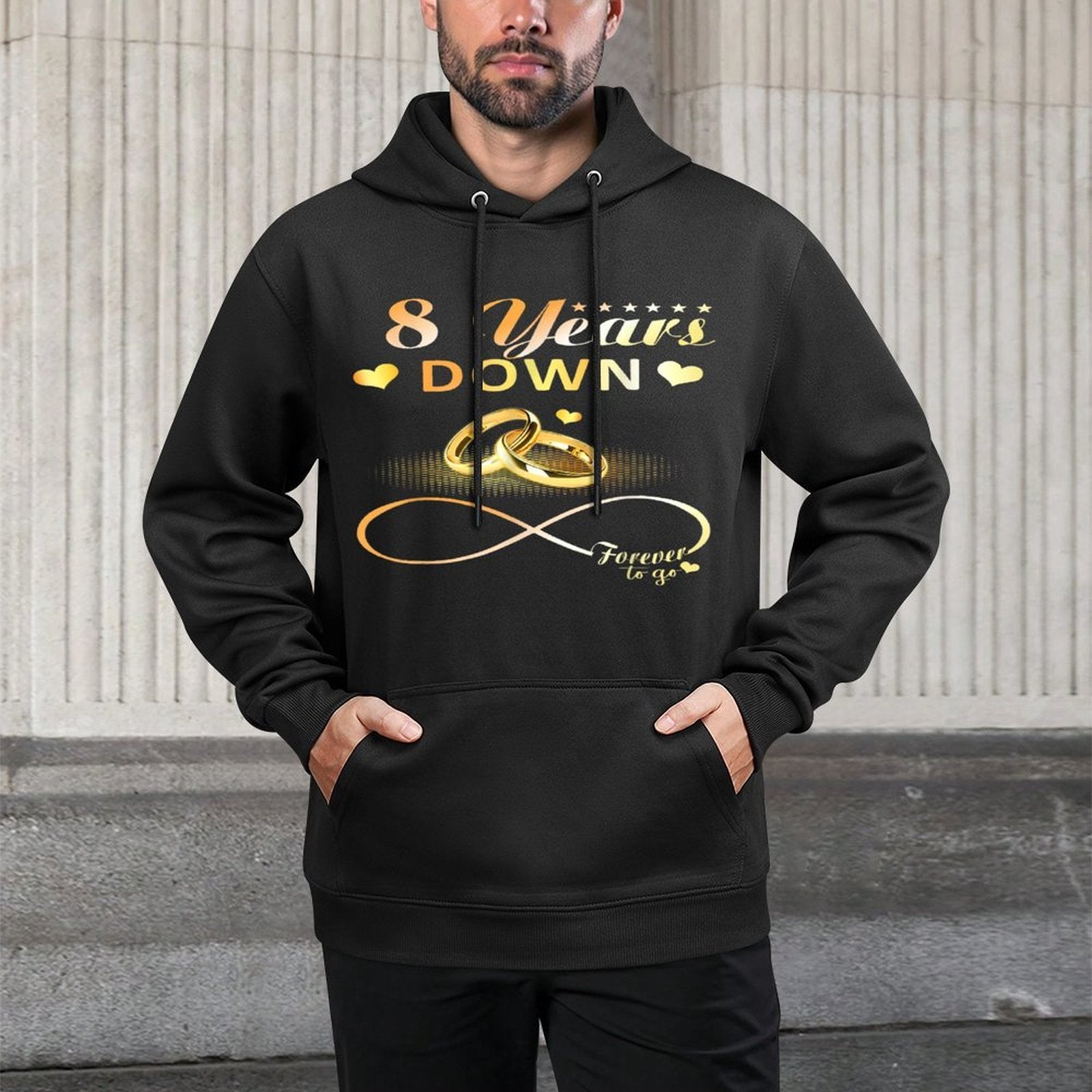 8 Years Down Forever to Go Couple 8th Wedding Anniversary Medium-Weight Fabric Hoodie