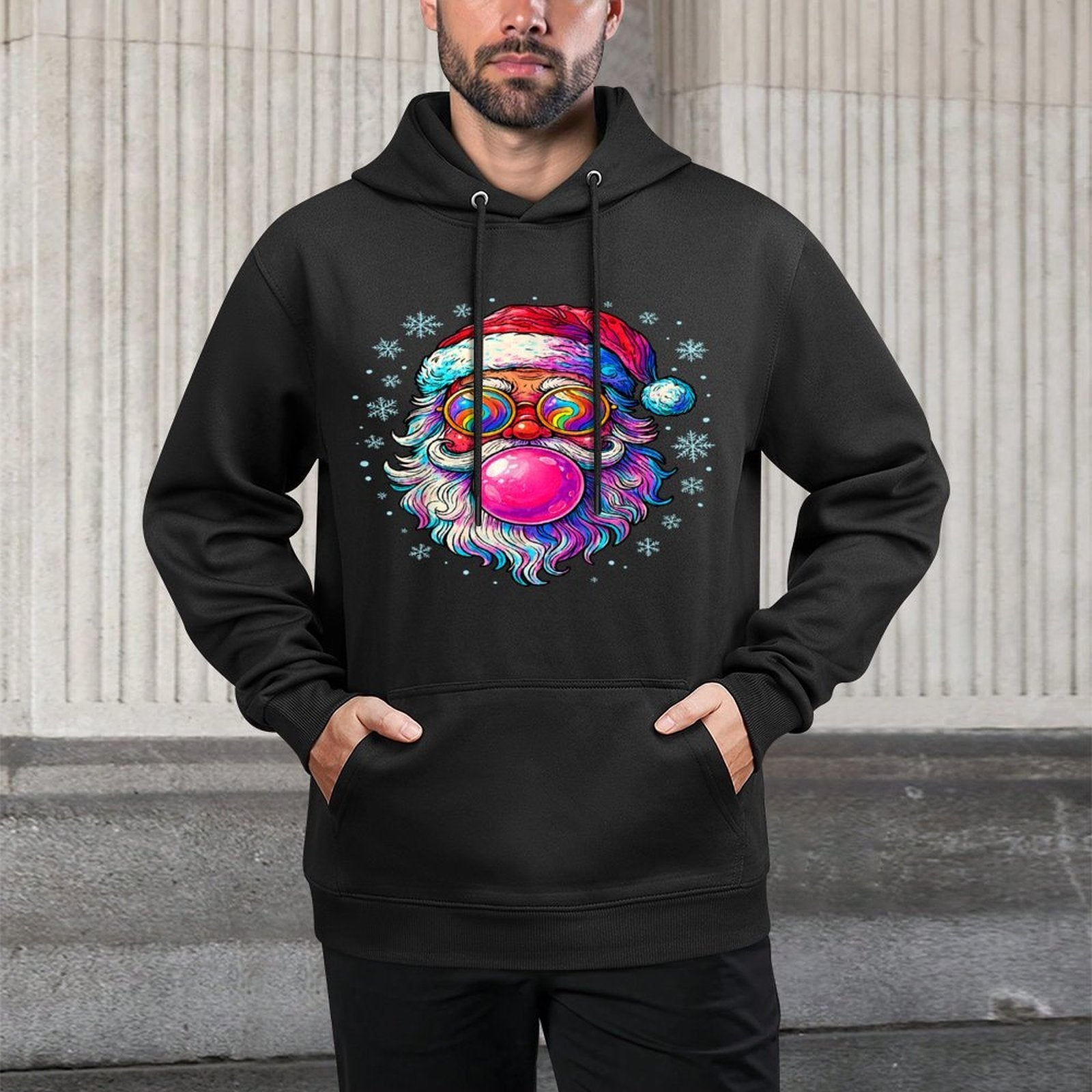 Retro Santa Christmas Pink Bubble Gum Sunglasses Kids Youth Adjustable Hood Hoodie