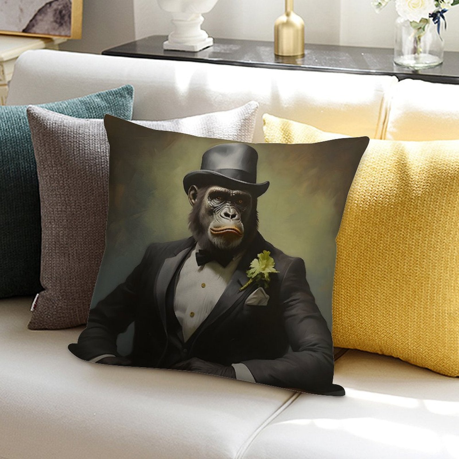 Gorilla Portrait Art Soft Hidden Zipper Throw Pillow