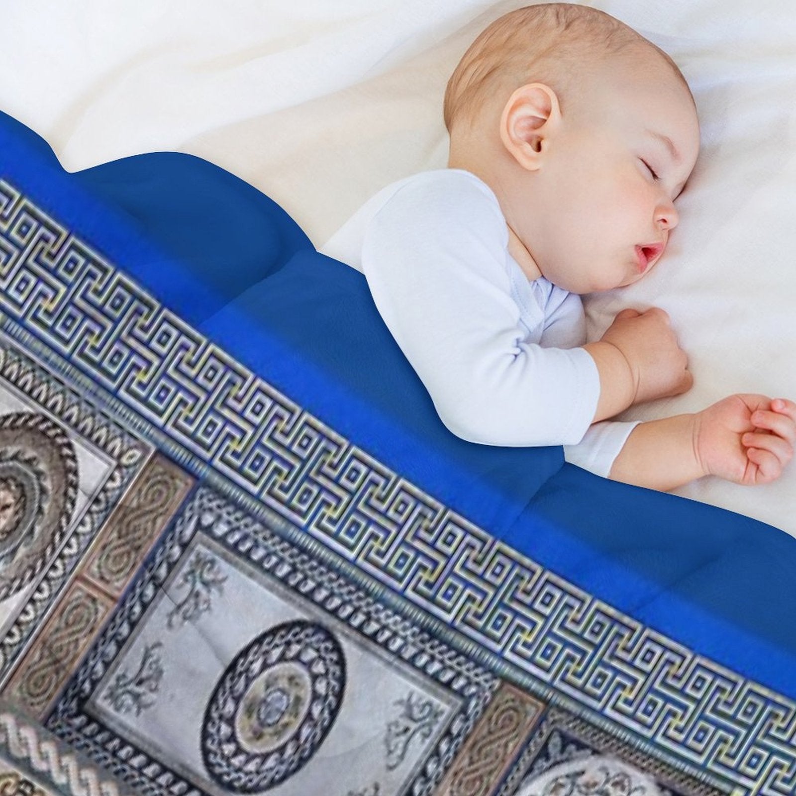 Roman Mosaic - Light Blue Machine-washable Throw Blanket