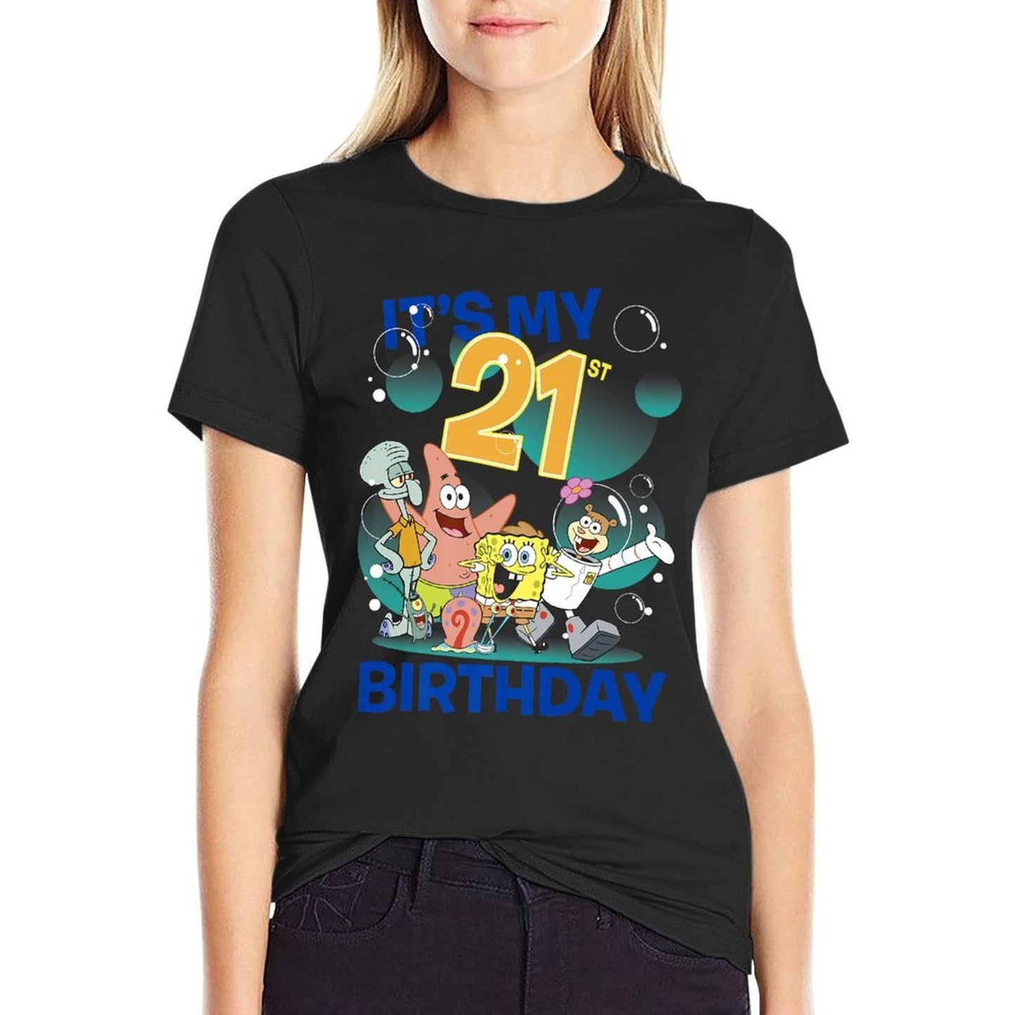 SpongeBob SquarePants It's My 21st Birthday Group Shot Premium  Tagless Design T-Shirt
