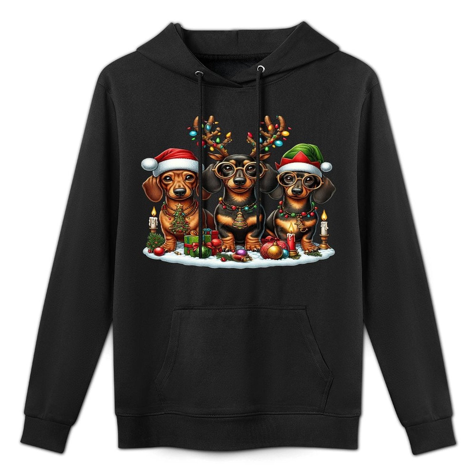 Cute Santa Reindeer Elf Dachshund Christmas Womens Mens Kids Pilling-Resistant Hoodie