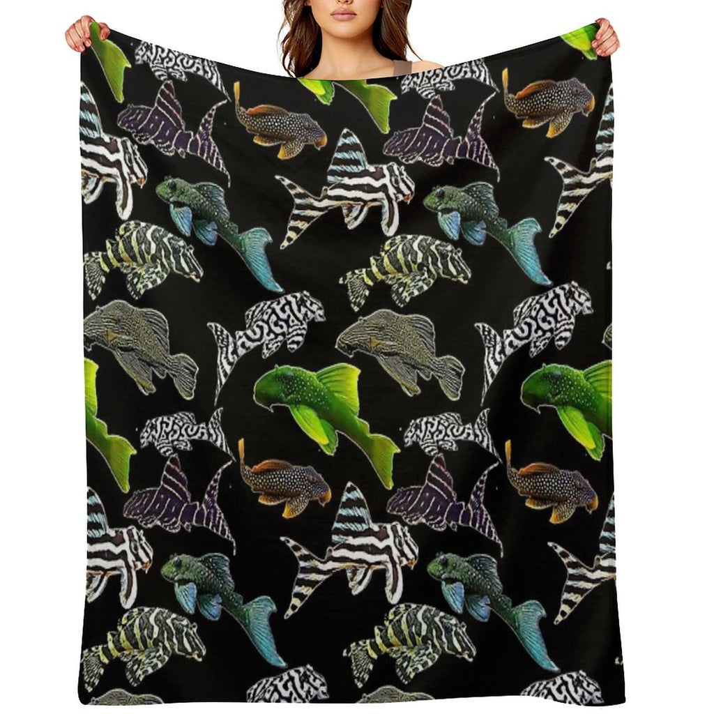 Pleco Collage Dark Shrink-resistant Throw Blanket