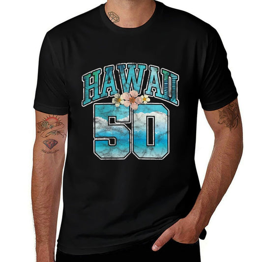 Womens Hawaii 50 50th Birthday Hawaiian Aloha Beach Hibiscus Grunge  Breathable T-Shirt