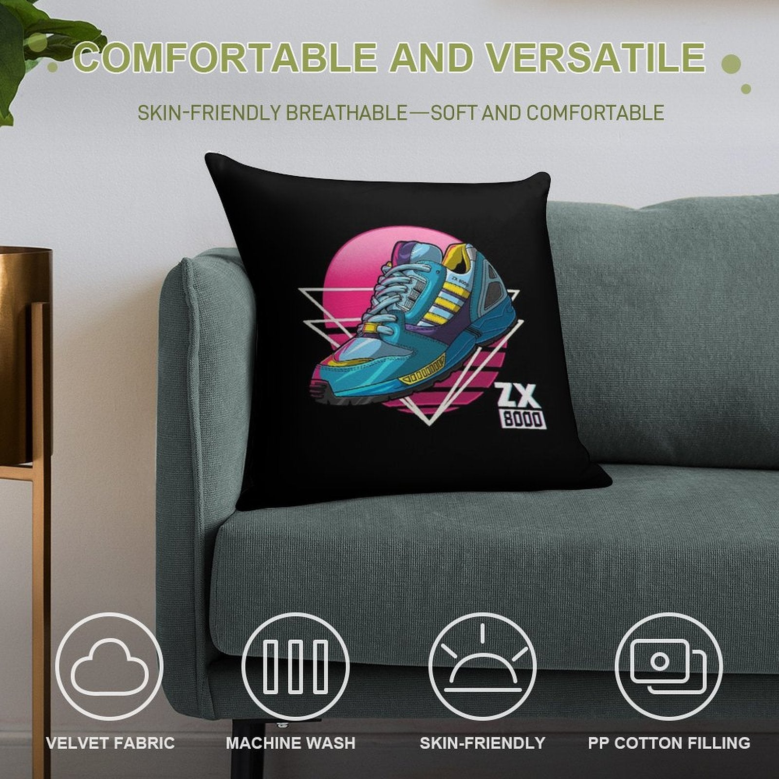 Zx Aqua 8000 Sneaker Lifestyle Ninetees Retro Runner Torsion Soft Durable Construction Throw Pillow