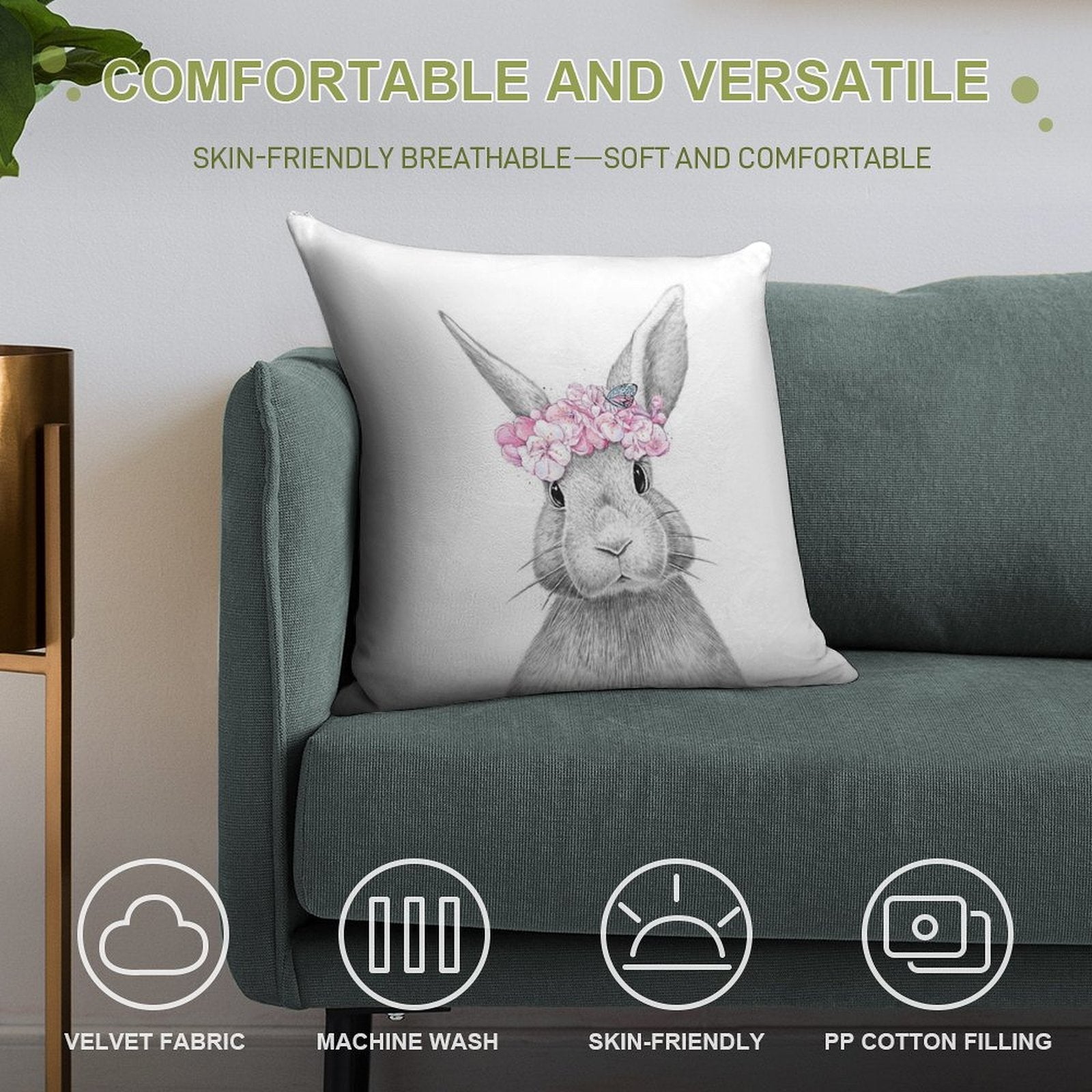 Spring Bunny Soft Luxury Feel Throw Pillow