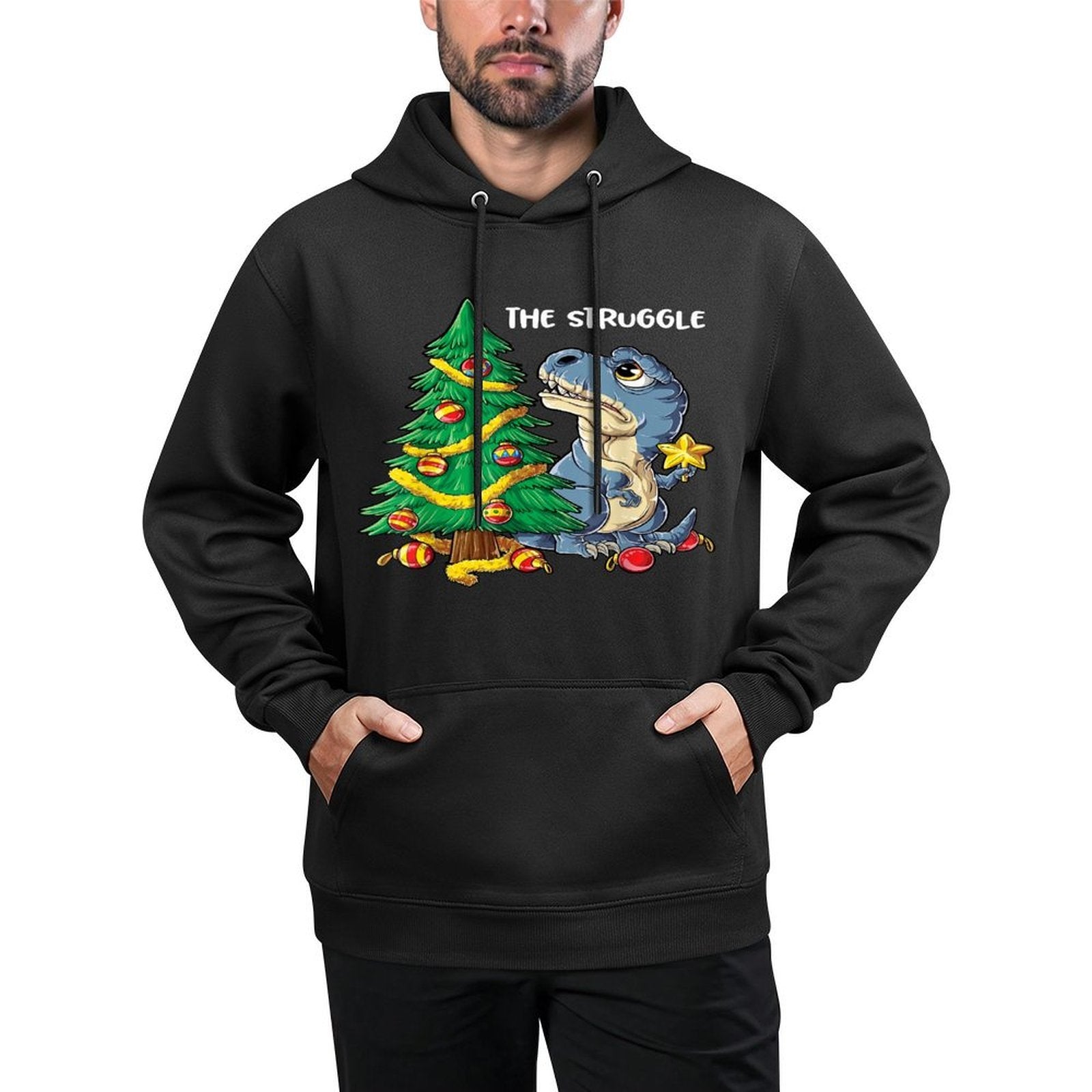 Dinosaur Christmas Tree Rex The Struggle Boys Xmas Pyjamas Colorfast Hoodie