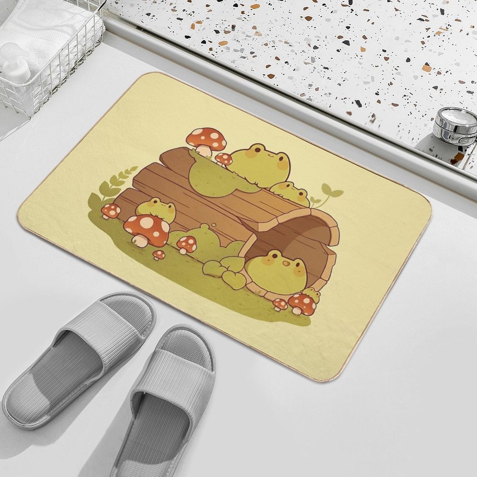Frogs on A Mossy Log  Easy To Clean Bath Mat