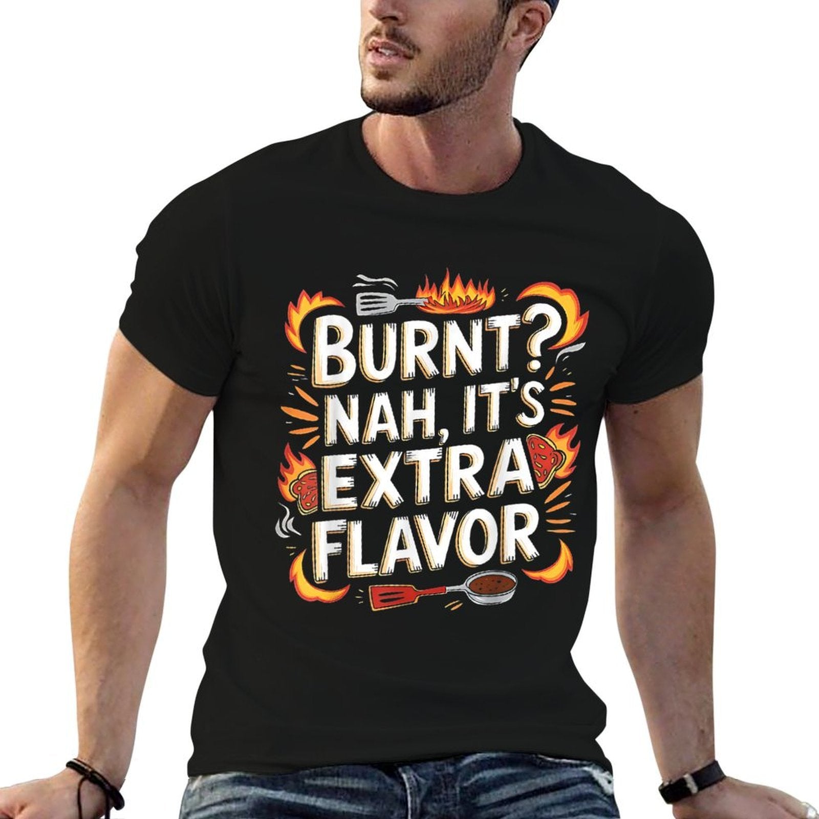 Food Lover Burnt Extra Flavor Retro Chef Funny Cooking  Versatile T-Shirt